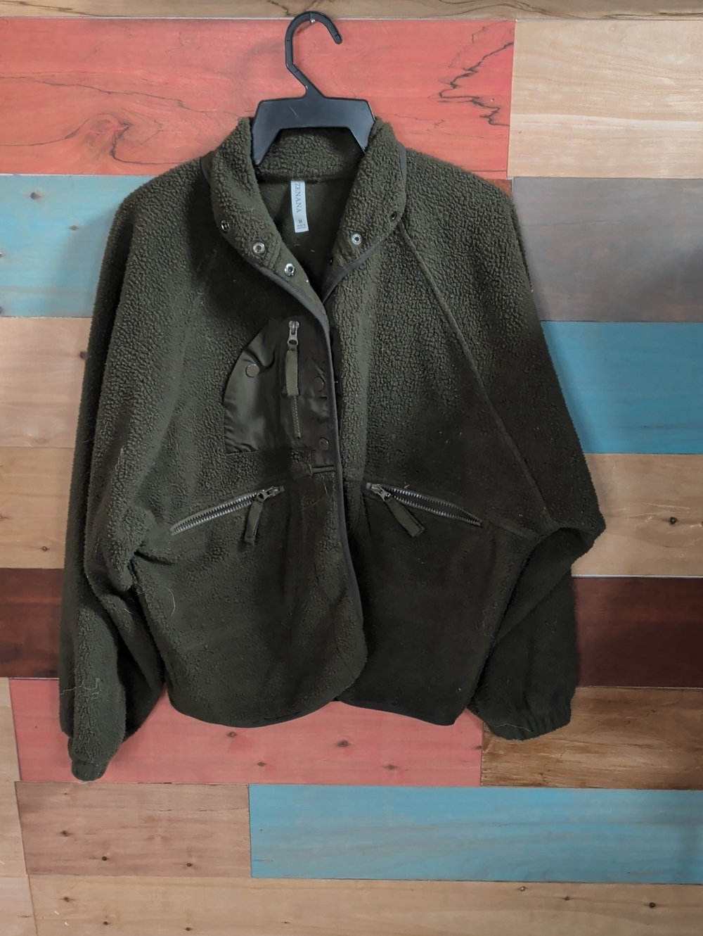 Zenana Outfitters Olive Green Sherpa Teddy Jacket with Zip Pockets